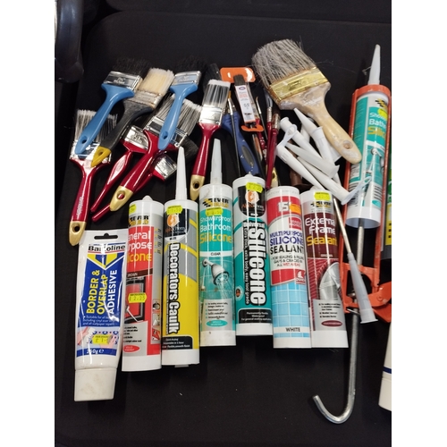 96 - Lot of Decorating Tools & Sundries inc Paintbrushes, Rollers, Sandpaper and Silicones/Fillers