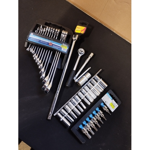 97 - Selection of Sockets, Spanners and Wrenches. Inc Ratchet and Hexagon Bit Sockets.