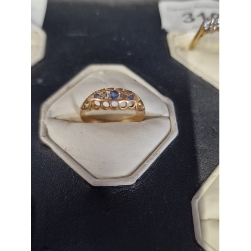 136 - 18ct gold Diamond and Sapphire ring. Size N weight approximately 1.67g