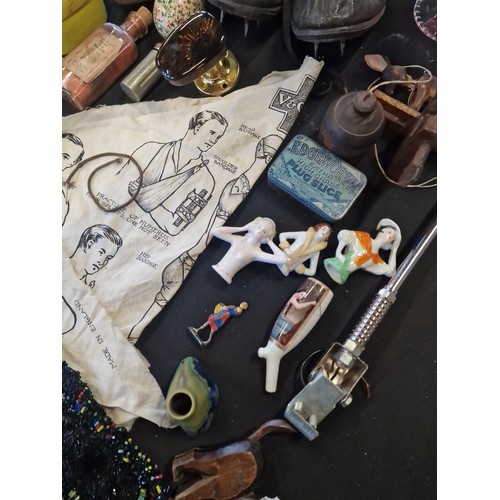 147 - A mix bundle of vintage items. Including porcelain cake toppers, kodak camera, a pair of vintage run... 