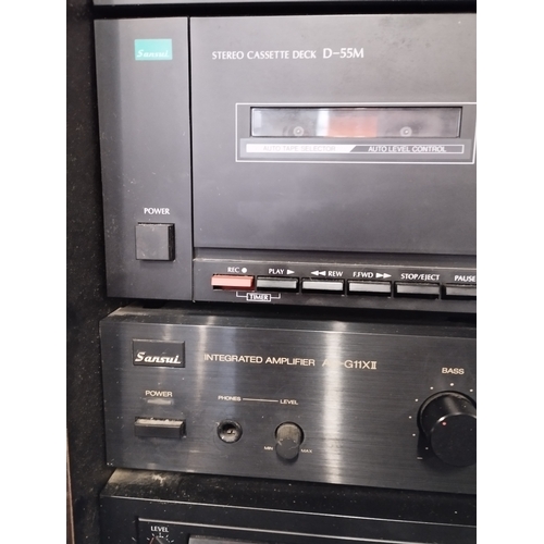 158 - Vintage Sansui Hifi System in Cabinet. Includes Turntable, Tuner, Cassette, Amplifier, Compact Disc ... 