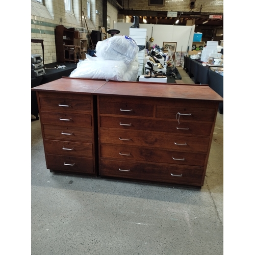 114 - Vintage Apothecary/ Laboratory Drawer Sets. Approx 105w x 62d x  91h cm and 54w x 62d x 91h cm