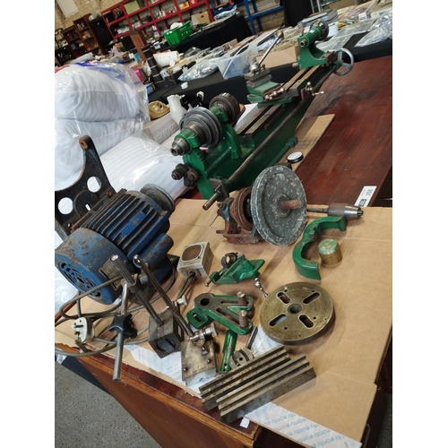 113 - Vintage Myford Metal Lathe with Motor and Accessories/Tools