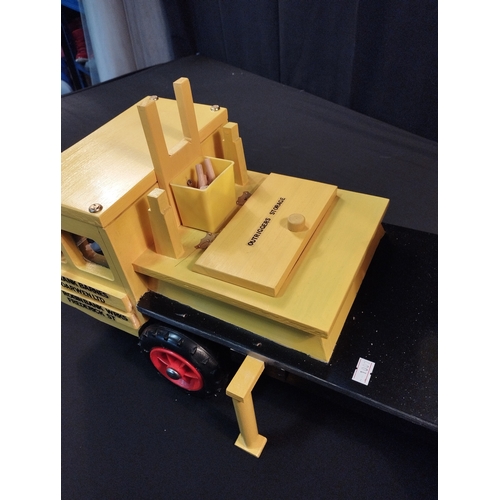 3 - Hand Made Wooden Toy Crane in Frank Barnes Darwen Ltd Livery. Total Length Approx 85cm. Working Jib ... 