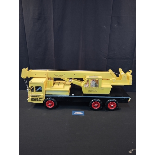 3 - Hand Made Wooden Toy Crane in Frank Barnes Darwen Ltd Livery. Total Length Approx 85cm. Working Jib ... 