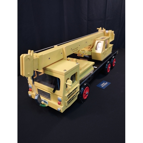 3 - Hand Made Wooden Toy Crane in Frank Barnes Darwen Ltd Livery. Total Length Approx 85cm. Working Jib ... 