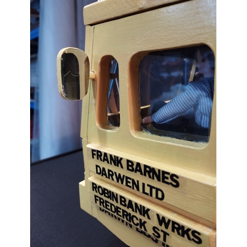 3 - Hand Made Wooden Toy Crane in Frank Barnes Darwen Ltd Livery. Total Length Approx 85cm. Working Jib ... 