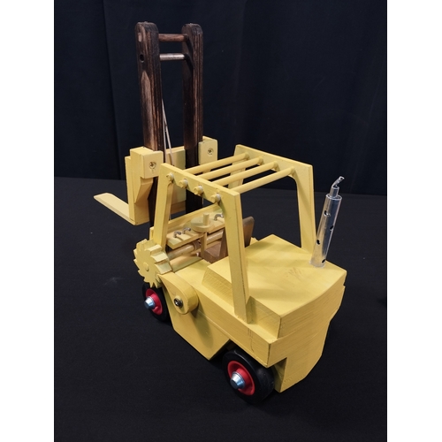 5 - Hand Made Wooden Toy JCB Shovel Nose Tractor and Fork Lift Truck with Pallet Loads. Total Length App... 