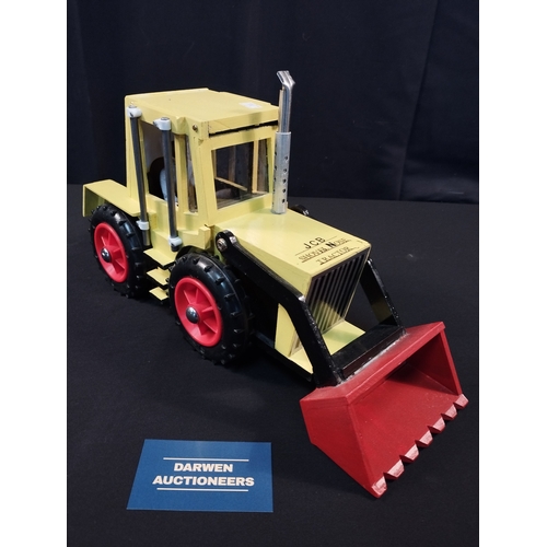 5 - Hand Made Wooden Toy JCB Shovel Nose Tractor and Fork Lift Truck with Pallet Loads. Total Length App... 