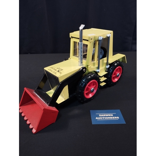 5 - Hand Made Wooden Toy JCB Shovel Nose Tractor and Fork Lift Truck with Pallet Loads. Total Length App... 