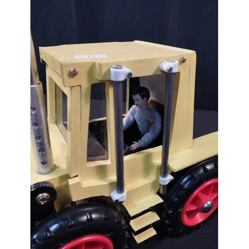 5 - Hand Made Wooden Toy JCB Shovel Nose Tractor and Fork Lift Truck with Pallet Loads. Total Length App... 