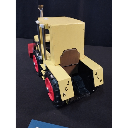 5 - Hand Made Wooden Toy JCB Shovel Nose Tractor and Fork Lift Truck with Pallet Loads. Total Length App... 