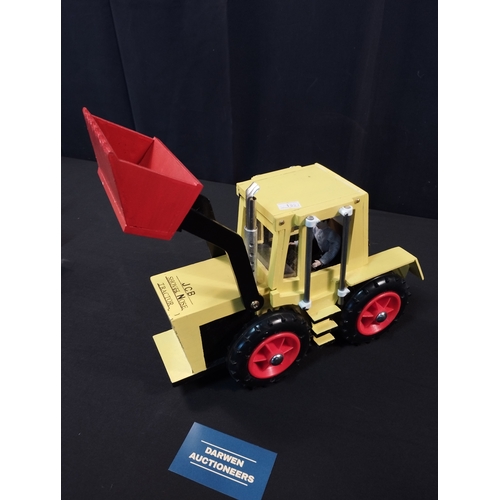 5 - Hand Made Wooden Toy JCB Shovel Nose Tractor and Fork Lift Truck with Pallet Loads. Total Length App... 