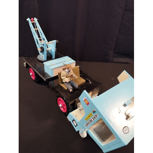 7 - Hand Made Wooden Toy Recovery Truck and Tractor Trailer. Total Length Recovery Truck Approx 60cm, Tr... 