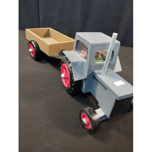 7 - Hand Made Wooden Toy Recovery Truck and Tractor Trailer. Total Length Recovery Truck Approx 60cm, Tr... 