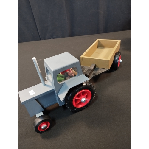 7 - Hand Made Wooden Toy Recovery Truck and Tractor Trailer. Total Length Recovery Truck Approx 60cm, Tr... 