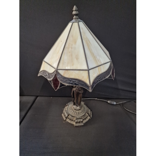 8 - Vintage Tiffany style table lamp. With cream, Black and Red stain glass