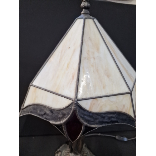 8 - Vintage Tiffany style table lamp. With cream, Black and Red stain glass