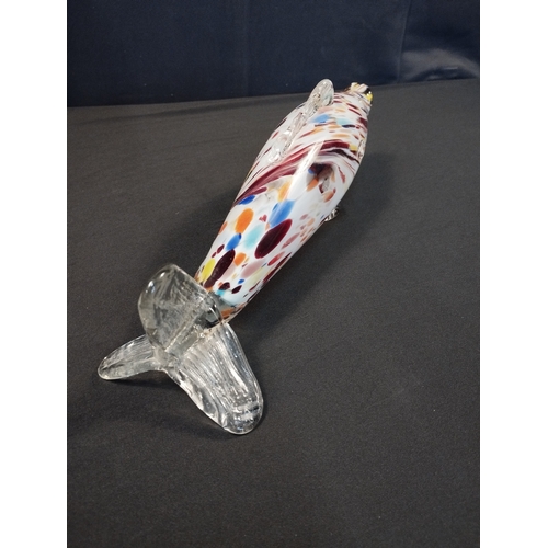 14 - A Large Murano Glass Fish Multicoloured on White. Approx 35cm Length