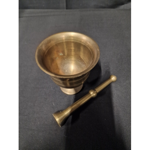 18 - Antique 12cm H  Brass Footed Mortar and Pestle