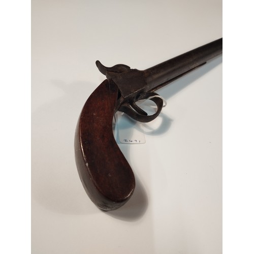 20 - 19th century precision percussion pistol. 
clean working mechanism, screw off barrel and belt clip t... 