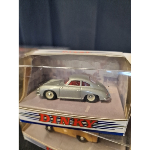 27 - DINKY matchbox  cars and vans.  1953 Austin A40, 1958 Porsche 356a Coupe and 1967 Jaguar E Type MK 1... 