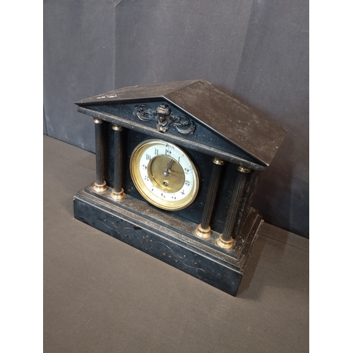 31 - Vintage Black Marble Mantle Clock. Approx. 27cm High.