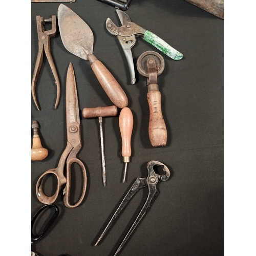 35 - Selection of Vintage Hand Tools and Tins in a Wooden Box