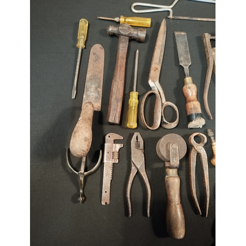 35 - Selection of Vintage Hand Tools and Tins in a Wooden Box