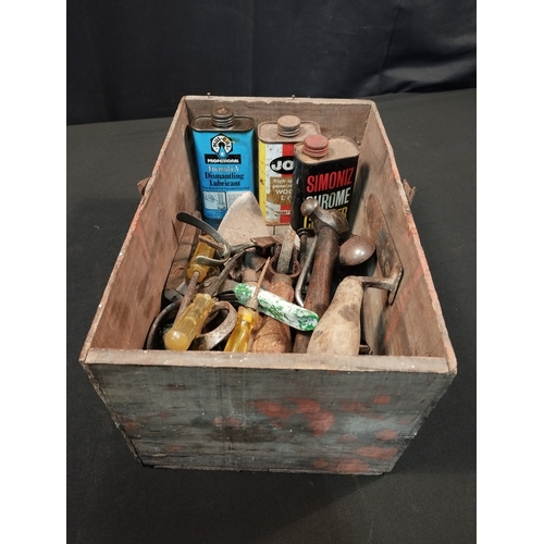 35 - Selection of Vintage Hand Tools and Tins in a Wooden Box