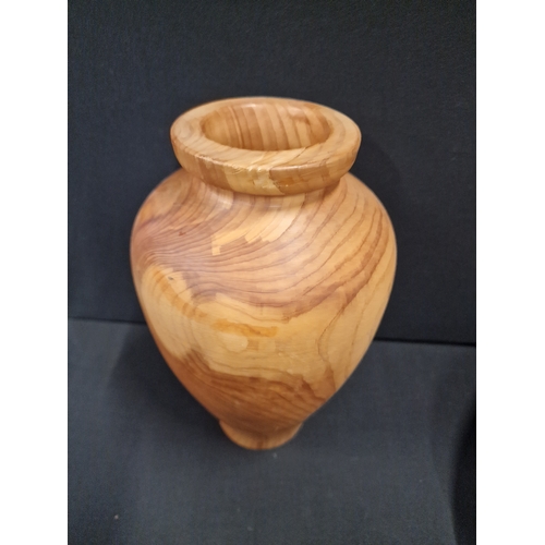 63 - Hand turned vintage (1999 & 2002) Arbutus and Juniper wood vase (25cm H) and fruit bowl approximatel... 