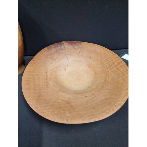 63 - Hand turned vintage (1999 & 2002) Arbutus and Juniper wood vase (25cm H) and fruit bowl approximatel... 