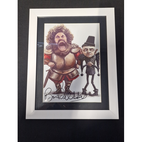 68 - A authenticated signed caricature of Brian Blessed and Rowan Atkinson. Signed by Brian Blessed 12x8