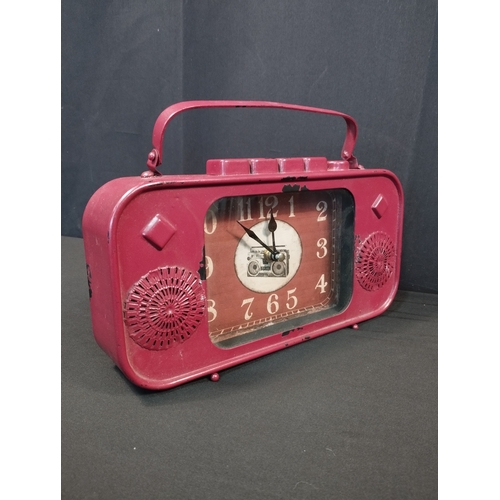 88 - Red Metal Retro Style Mantel Clock