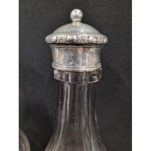 115 - Two vinatge silver 925 topped oil bottles approximately 21cm H. One A/F