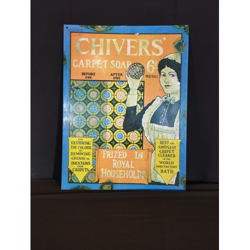 139 - Reproduction Chivers Carpet Soap Advertisment Metal Sign. Approx. 40x30cm.