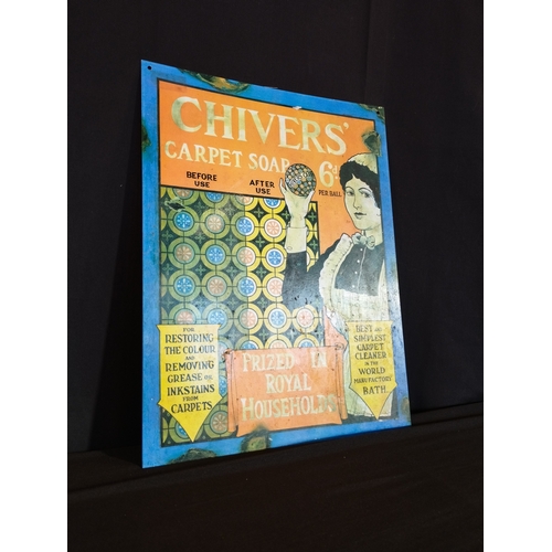 139 - Reproduction Chivers Carpet Soap Advertisment Metal Sign. Approx. 40x30cm.