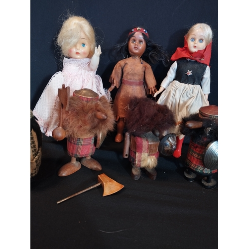 140 - Selection of Vintage Collectable Toy Dolls and Wooden Scottish Warrior Figures.