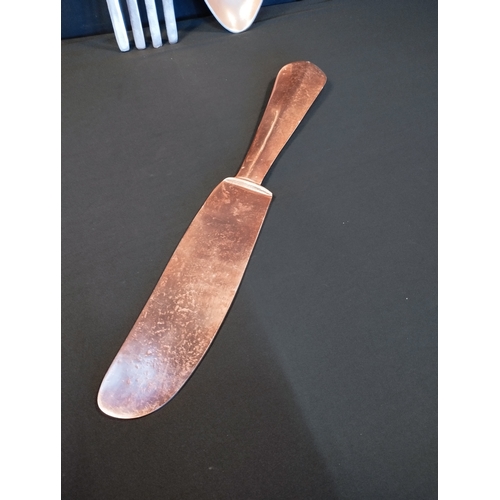 151 - Oversized Copper Coloured Wall Mountable Cutlery Set. Fork, Knife and Spoon. All Approx 60cm Length.