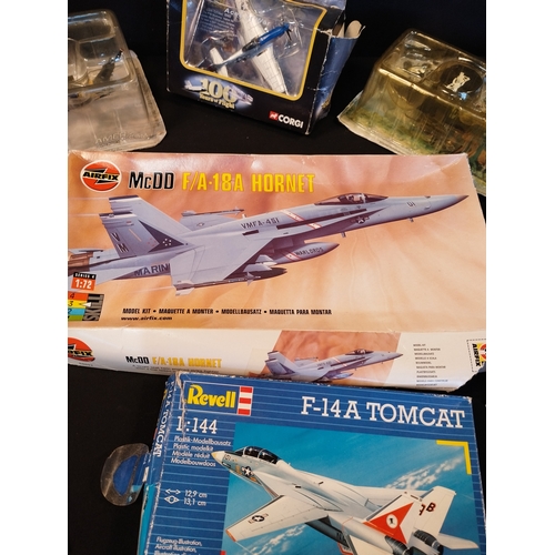 152 - Selection of Model Planes and Model Kits inc Airfix FA18 Hornet, Revell F14 Tomcat, Revell Spitfire ... 