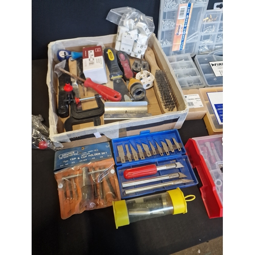 162 - A selection of hardware including duopower, fixman, hold titer, tools, hardware, drill bits and more