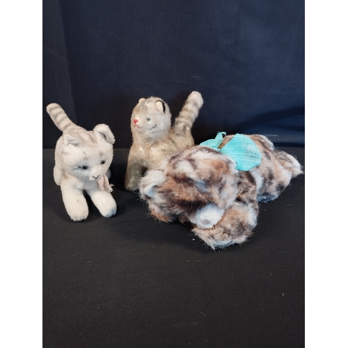 163 - Three Vintage Collectable Steiff Cats. Sleeping Tabby Cat, 1960's Striped Kitty and a Rare Tabby Cat... 