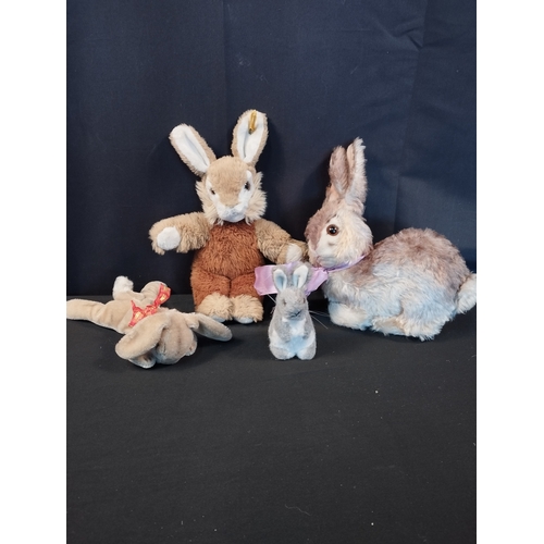 164 - Four Vintage Steiff Bunnys. Inc Mohair Sleeping Rabbit, Movable Head Rabbit with Tag and Plush Rabbi... 