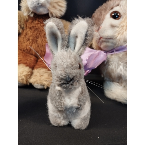 164 - Four Vintage Steiff Bunnys. Inc Mohair Sleeping Rabbit, Movable Head Rabbit with Tag and Plush Rabbi... 