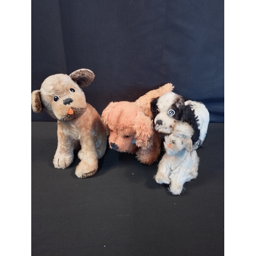 168 - Four Vintage Steiff Dogs inc Orange Plush and Mopsy Mohair with Tag.