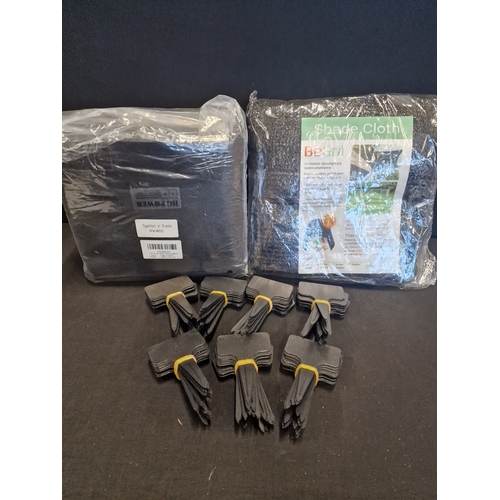 179 - A collection of plant accessories includes shade cloth, 5pc 5 gallon HG power grow and plant name st... 