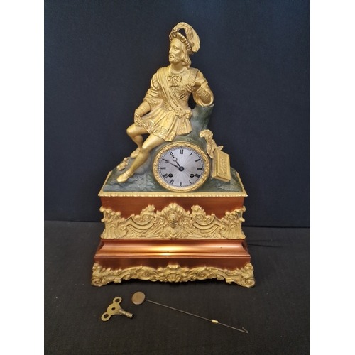 185 - A French style reproduction bronze and copper gilt Mantel clock.