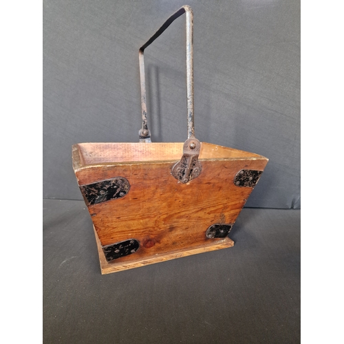 191 - A vintage housemaid box metal bound with swing handle
Measures 35h x 35L x 26.5w approximately