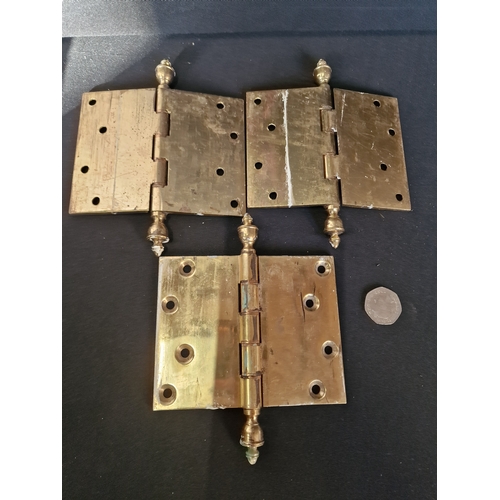 193 - Three heavy duty Brass vintage hinges