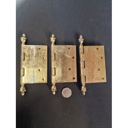 193 - Three heavy duty Brass vintage hinges